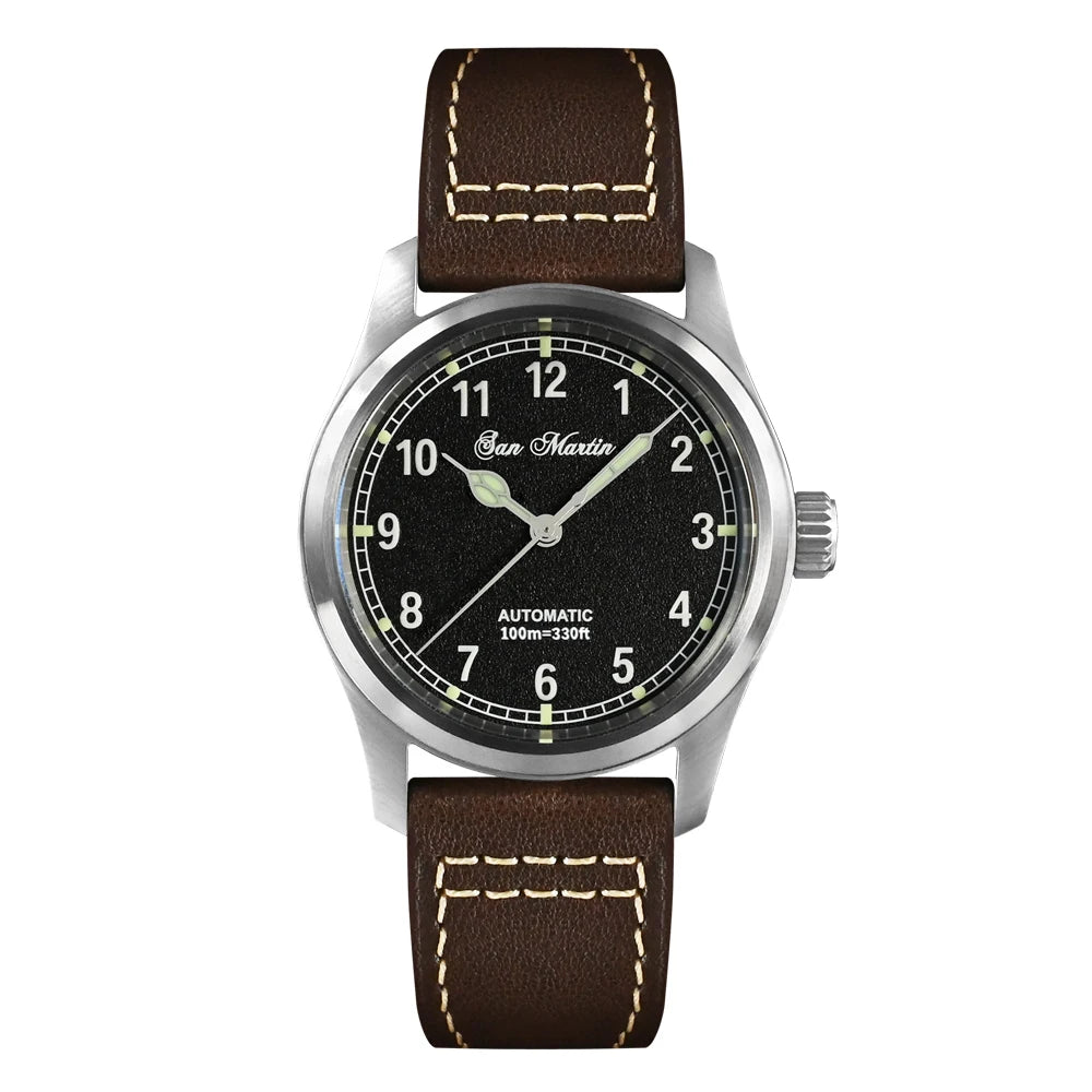 San Martin Simple Men's Watch 37mm Pilot Miyota 8215 Classic Military Explore Automatic Mechanical Watches Waterproof 100m