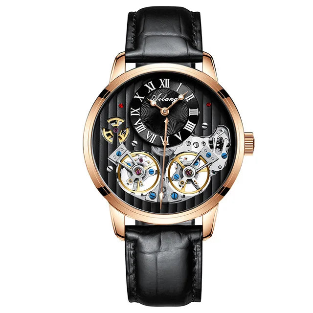 AILANG Top Brand Luxury Watch Men Automatic Luminous Black Clock Men Double Tourbillon Waterproof Mechanical Watch Relogio
