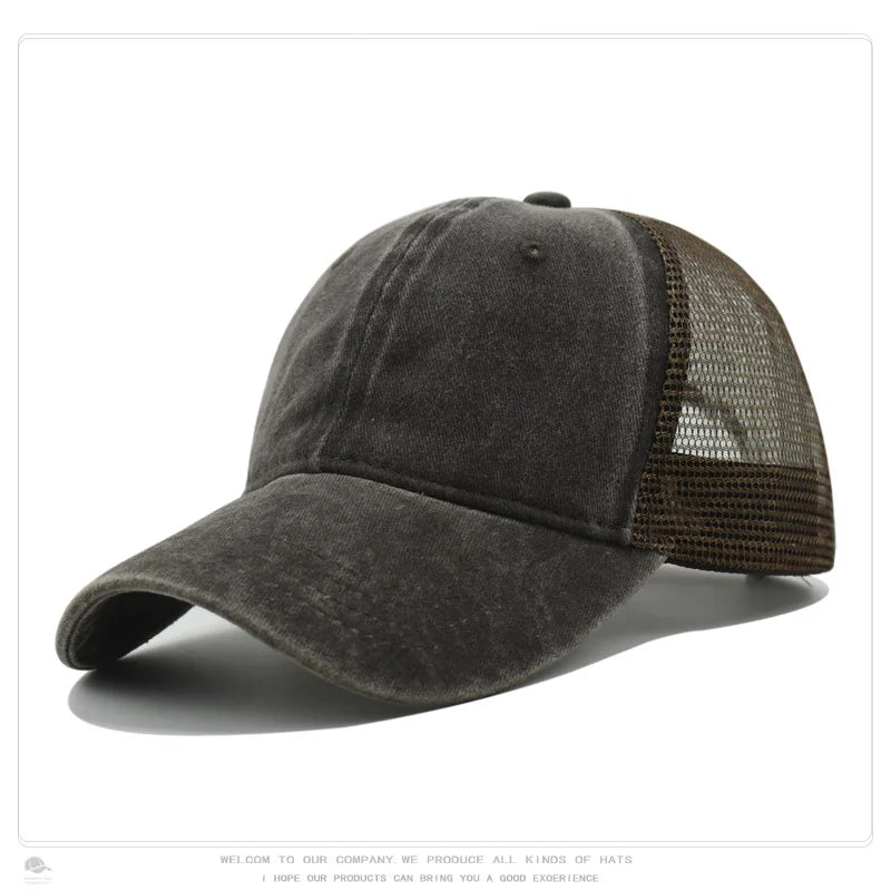 Custom Logo Blank Baseball Cap For Men Summer Breathable Mesh Hat Women Vintage Washed Distressed Trucker Sun Hats