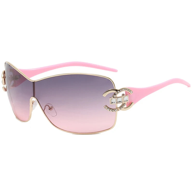 Luxury Rhinestone Punk Oversized One - Piece Frame Y2K Women's Sunglasses Trendy Brand Summer Men Sunglass Travel Eyewear UV400