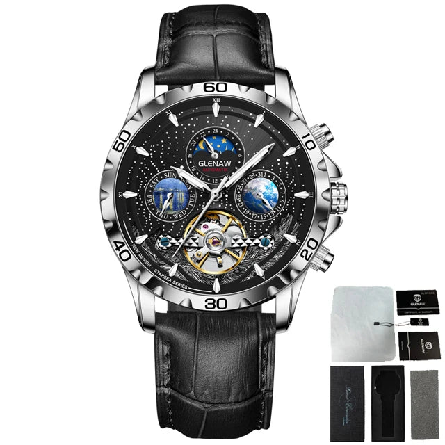 Relojes para hombre GLENAW Design, marca líder de lujo, moda y negocios, reloj automático impermeable para hombre, reloj mecánico para hombre