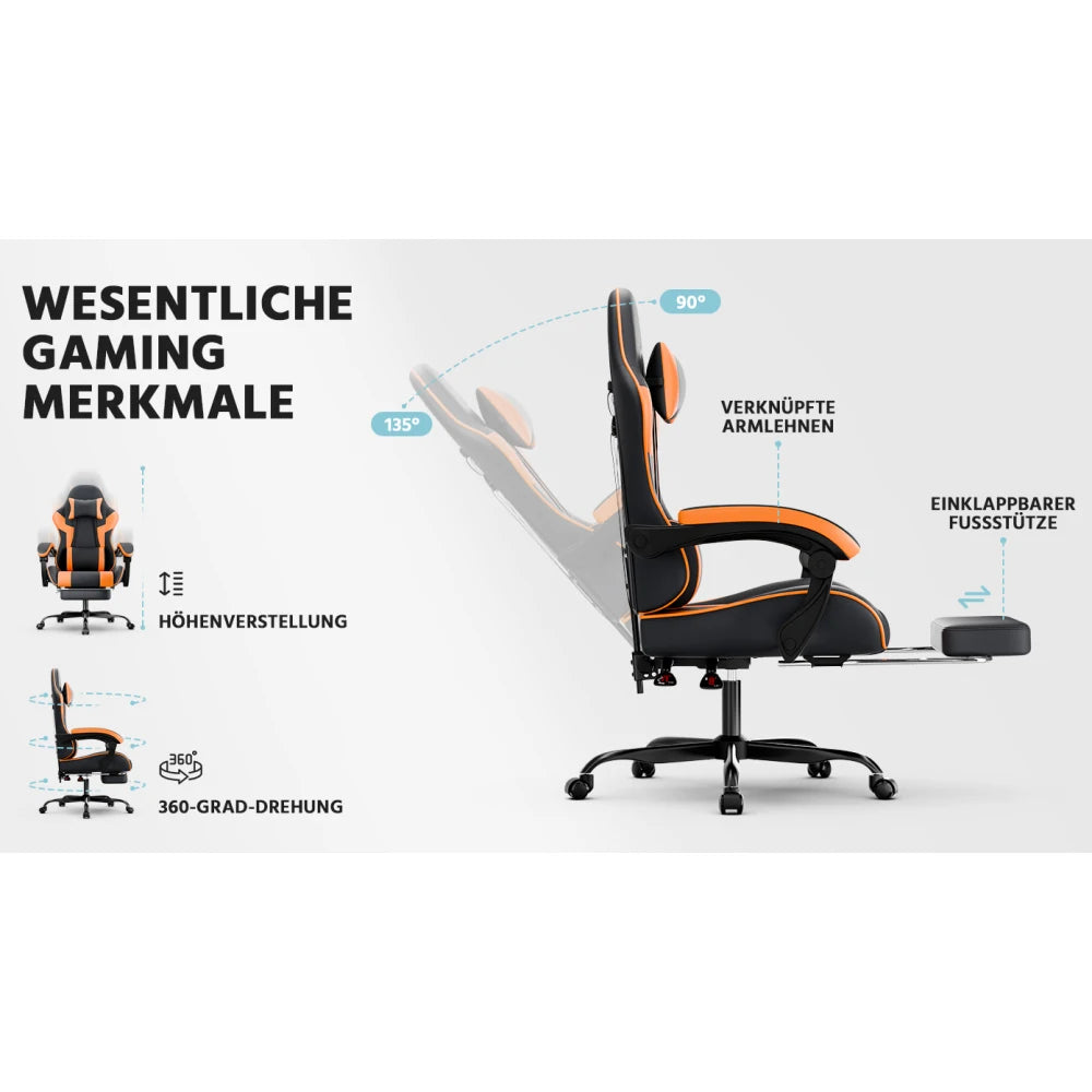 Gaming Chair Ergonomic Gaming Chair with Lumbar Support, Breathable PU Leather Office Chair, Comfortable Computer Chair