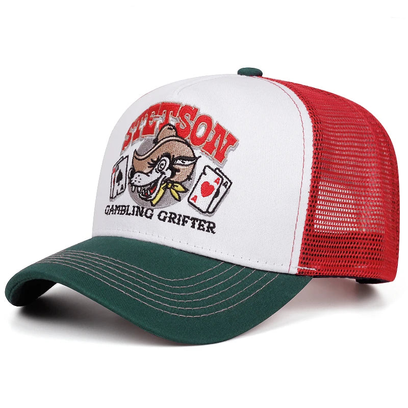 2025 Personalized New Breathable Mesh Hat STETSON Wolf Head Poker Truck Hat Outdoor Sports Sunshade Hat Street HipHop Hat Unisex