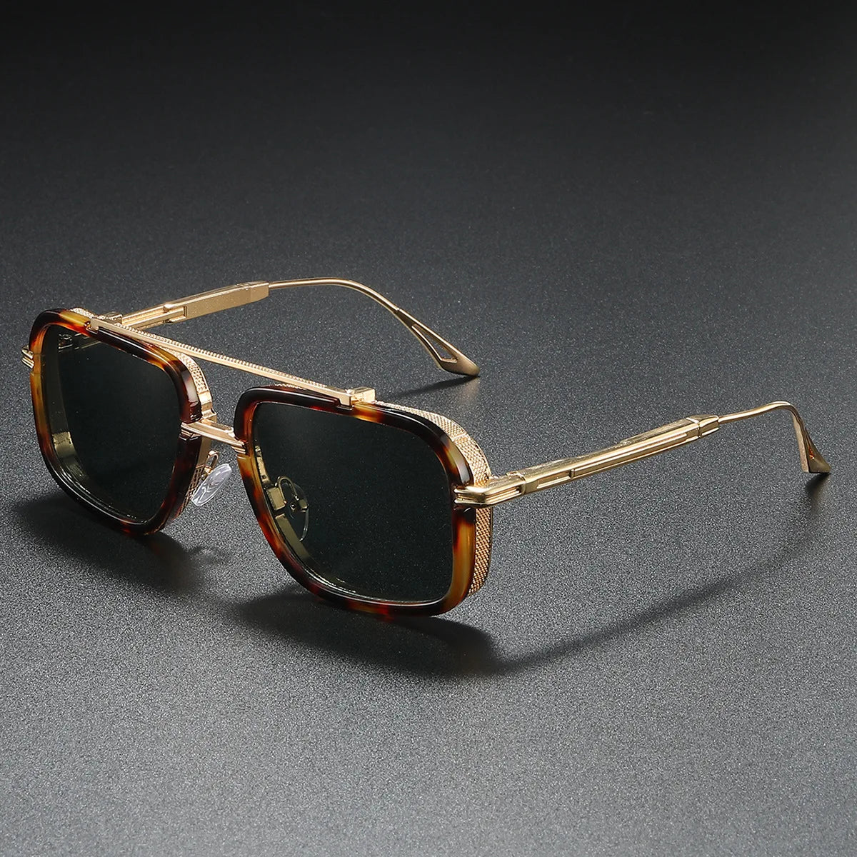 Large Square Sunglasses Men Steampunk Style Metal Pilot Sun Glasses Luxury Designer Brand Eyewear Fashion Shades Double Beam
