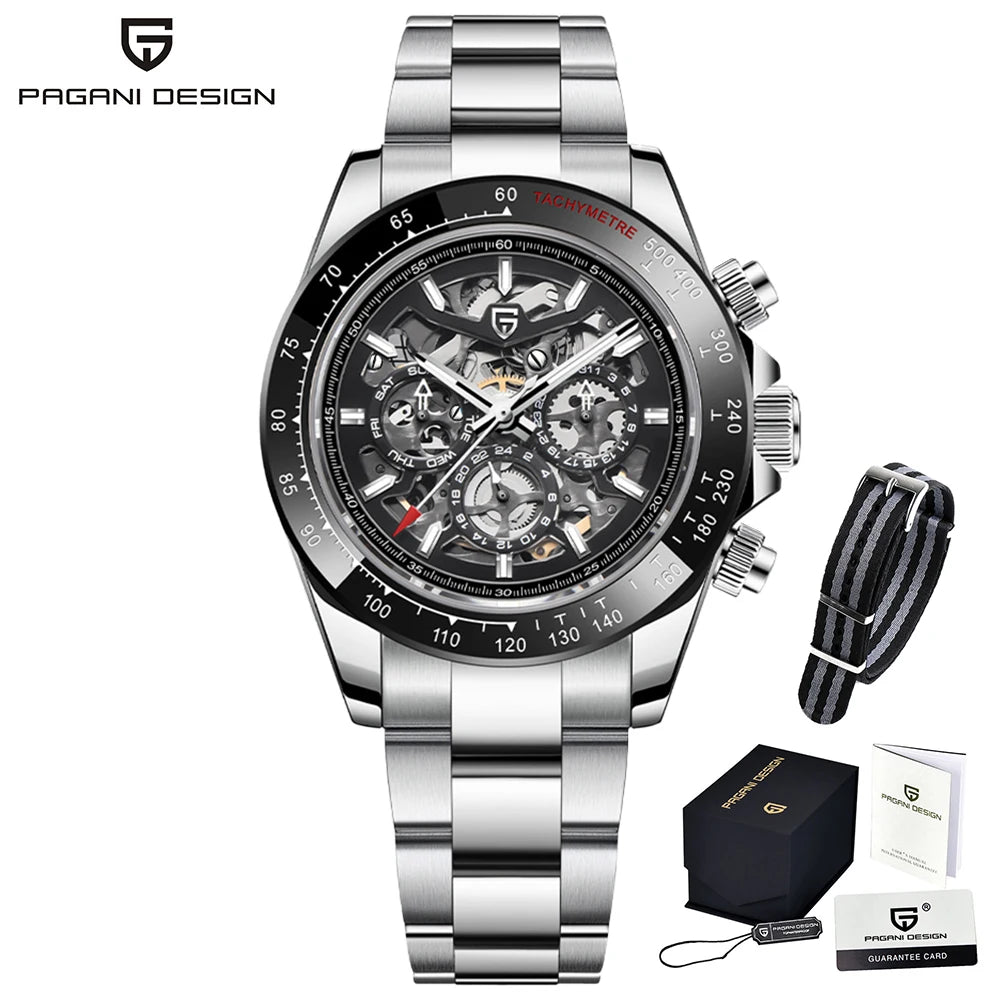 Relógio Mecânico Automático PAGANI DESIGN para Homem em Aço Inoxidável, Impermeável, Desportivo 10Bar, Luxo Casual para Homem