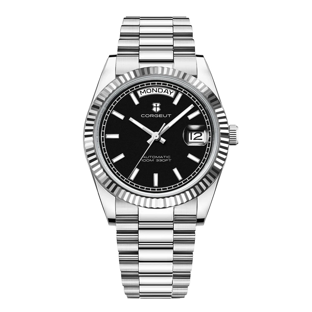 Luxuriöse Corgeut 36MM Herrenuhr ST1644 Automatische mechanische Armbanduhr mit Saphirglas Relogio Masculino 10BAR Day Swim Dress Watch