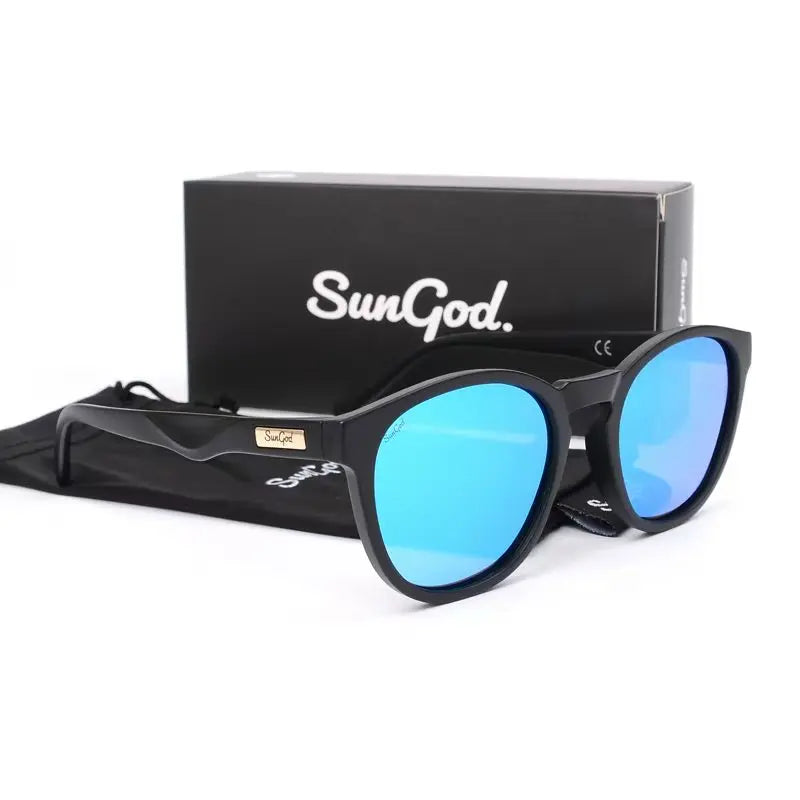SUNGOD MIRAS Blue Mirror Sunglasses Men's Polarized Lens Glasses Retro Fashion Square Men's Sunglasses Sport SO1: with box