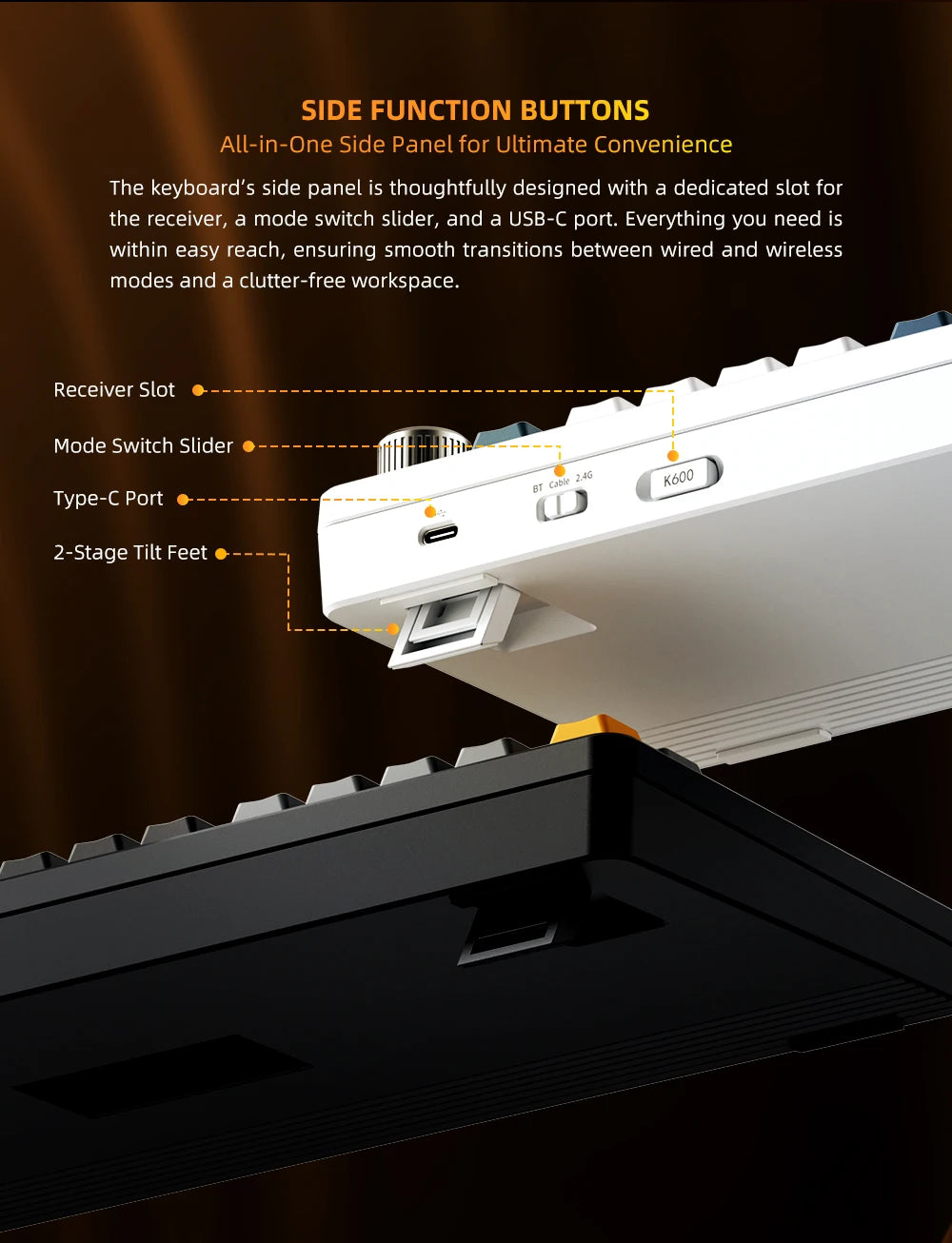 Machenike K600-B82W mechanische Gaming-Tastatur, Tri-Mode, Gasket-Mount, 75% ANSI-Layout, RGB-Hintergrundbeleuchtung, kabellos