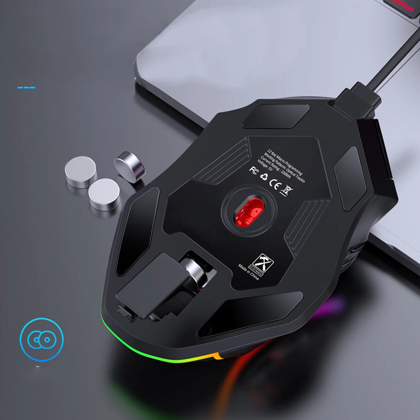 Mouse gaming RGB 12800DPI cablato, 12 tasti con definizione macro, accessori di ricambio per computer