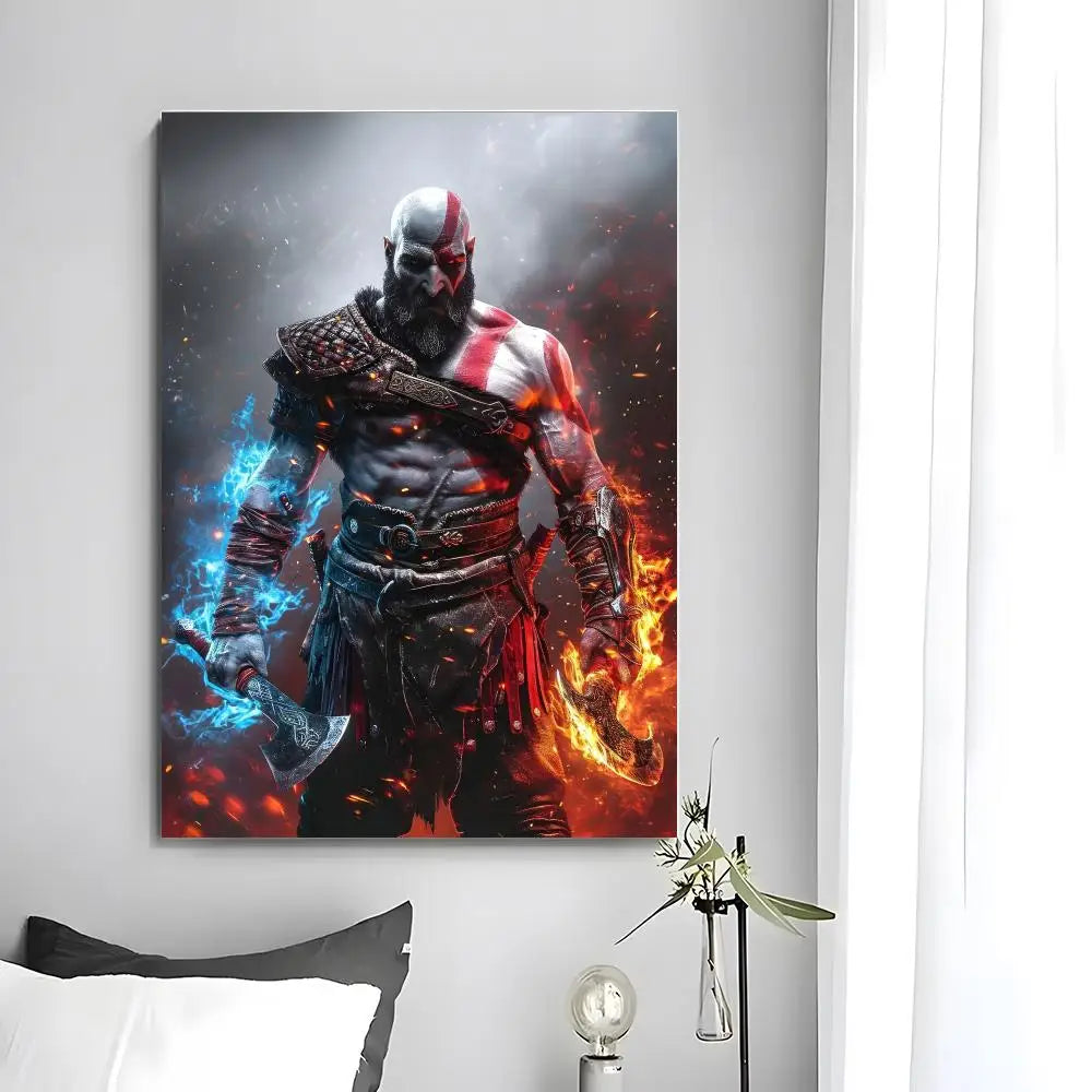 Game G-God of War Poster Self-adhesive Art Waterproof Paper Sticker Coffee House Bar Room Wall Decor