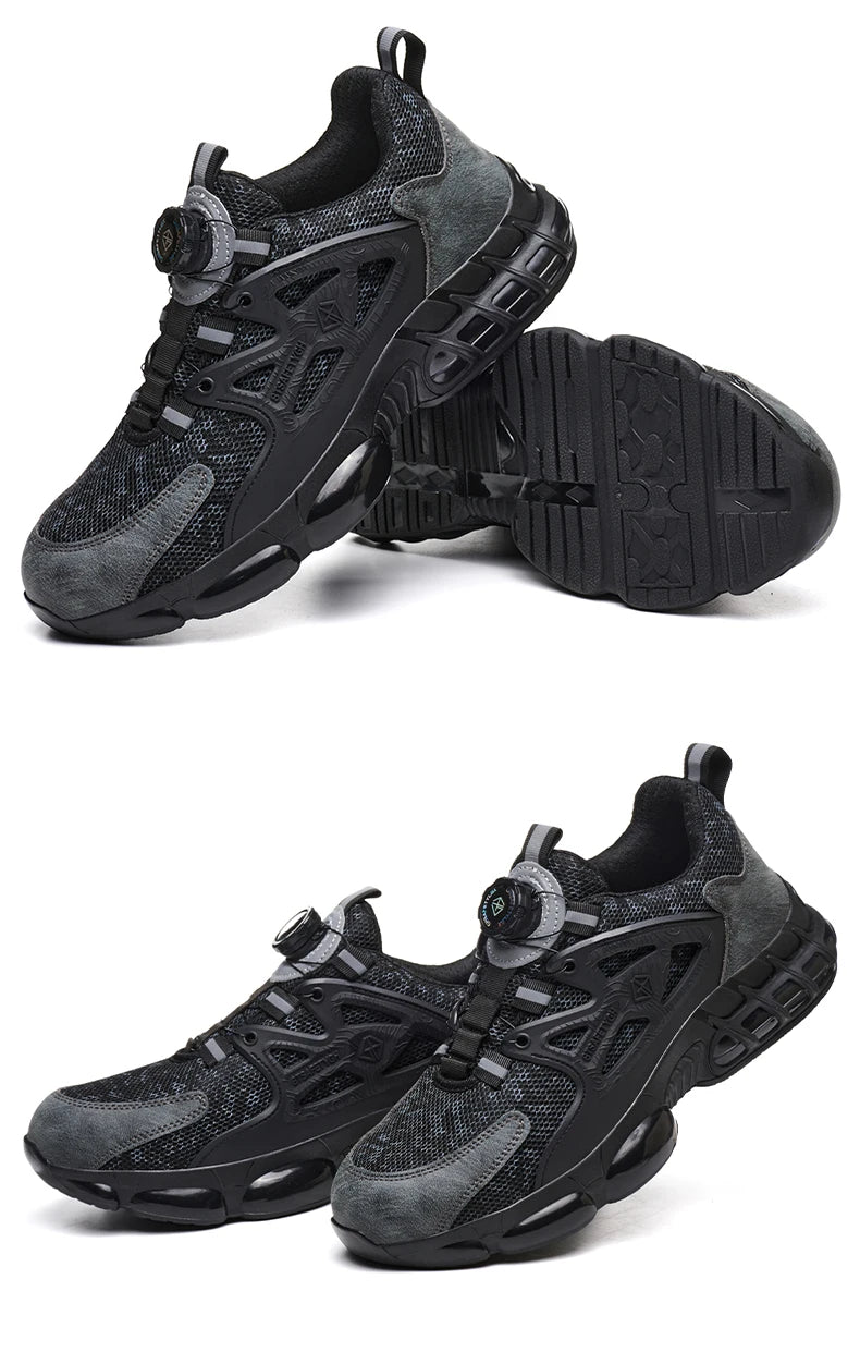Zapatos de seguridad laboral para hombre talla 47 48 con diseño reflectante, puntera de acero, botón de rotación, zapatillas de trabajo y botas de seguridad protectoras