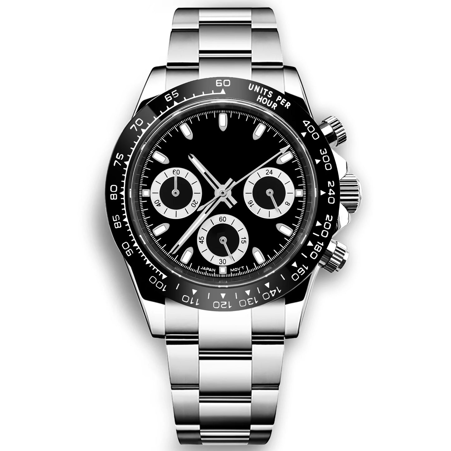 Custom Logo Panda Dial Daytona Homage Watch 40mm Stainless Steel Sapphire Ceramic Bezel Quartz Movement Luxury Men RELOJ