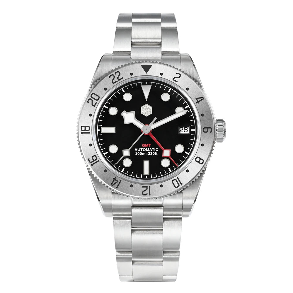 San Martin 39mm NH34 GMT Men's Luxury Watch Bidirectional Aluminum Bezel Automatic Mechanical Sapphire 100M Waterproof SN0109
