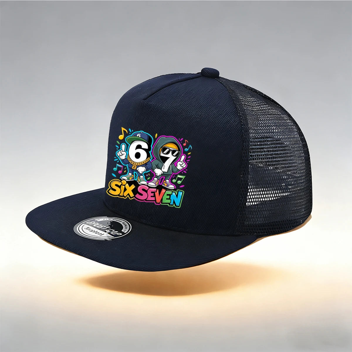 1/2PC Y2KSixSeven flat top truck driver hat, hip-hop cartoon print, breathable mesh, streetwear aesthetic hat