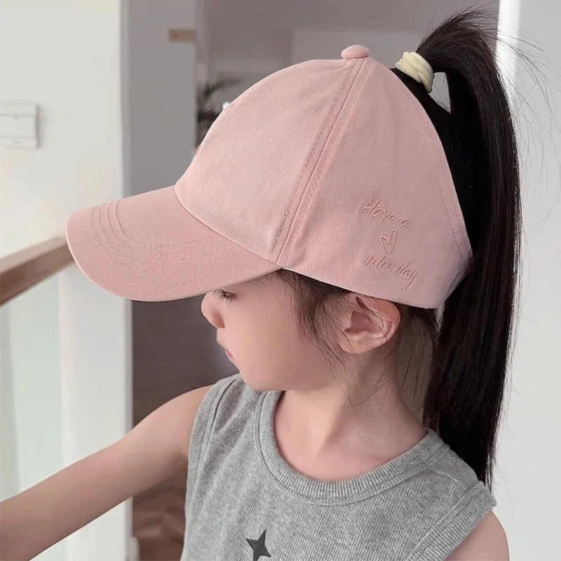 Fashion Kids Baseball Caps for Boys Girls Sun Hat Hollow High Ponytail Caps Children Sunshade Baseball Caps for age 4-12 Years