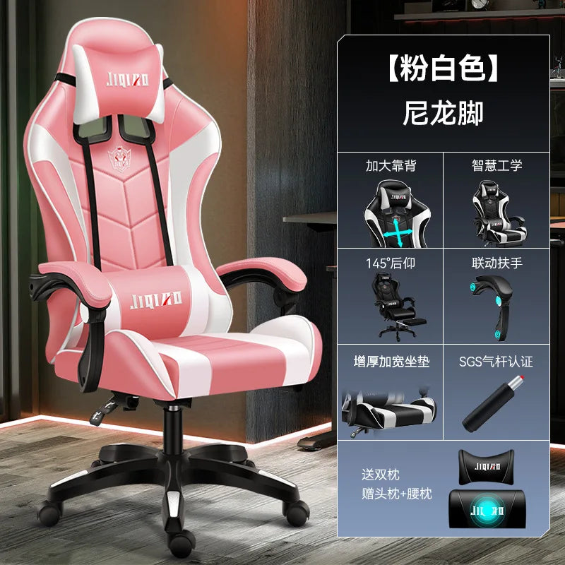 Cadeira gaming confortável, ergonómica e reclinável, com massagem e rotação, ideal para uso sedentário