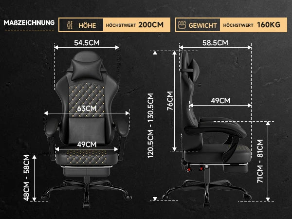 Cadeira Gaming Ergonómica PINGGO com Apoio para os Pés, Massagem, Pele PVC, Cadeira de Escritório para PC Gaming, Capacidade de Peso 150kg