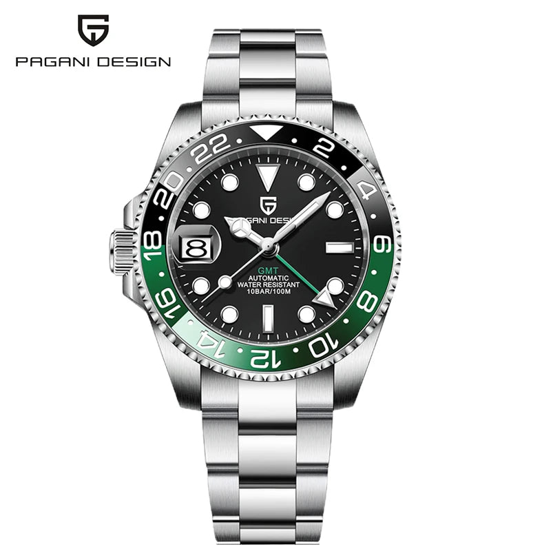 Relógio PAGANI DESIGN 40MM GMT para Homem, Luxo, Safira AR, Mecânico, Luneta em Cerâmica, Automático, 100M à Prova de Água, Relógio para Oferta