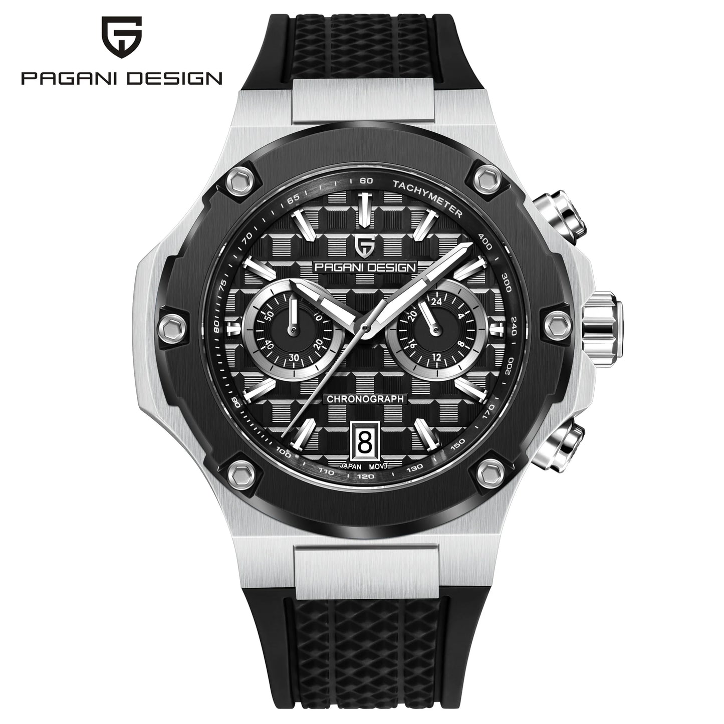 PAGANI DESIGN Men's Watches Luxury Rose Gold Sport Chronograph Japan VK64 Quartz Watch For Men Fluororubber Strap Wristwatch Men