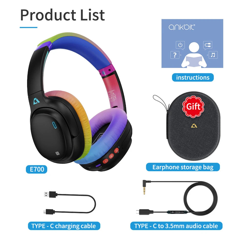 1Mii E700 Wireless Bluetooth Headphones with LDAC Hi-Res Audio, Active Noise Cancelling Bluetooth Headphones, HiFi Stereo Wireless Gaming Headset, 65-Hour Battery Life