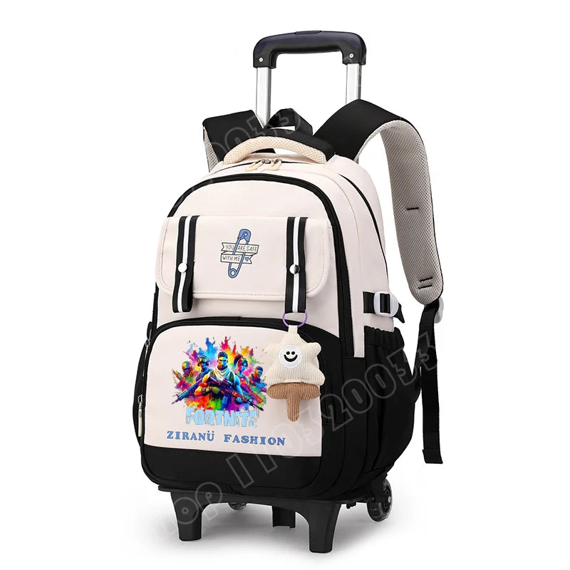 Fortnite Schüler-Rollrucksack mit großem Fassungsvermögen, wasserdichtem, leichtem Design, minimalistischer Laptop-Schultasche und lässiger Reisetasche