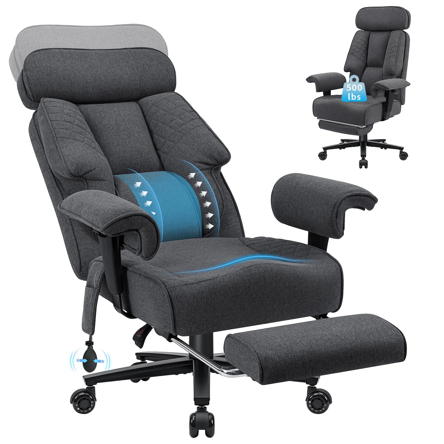 Executive Office Chair with Foot Rest and Waist Lumbar Support, Ergonomic Gaming Chair with Adjustable Height Headrest for Home