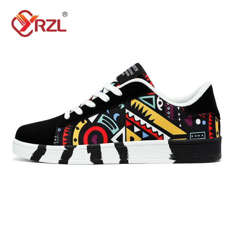 YRZL Sapatilhas de corrida desportivas para homem em lona, estilo geométrico, com atacadores, sapatilhas de casal com estampado graffiti moderno, sapatos de skate para homem
