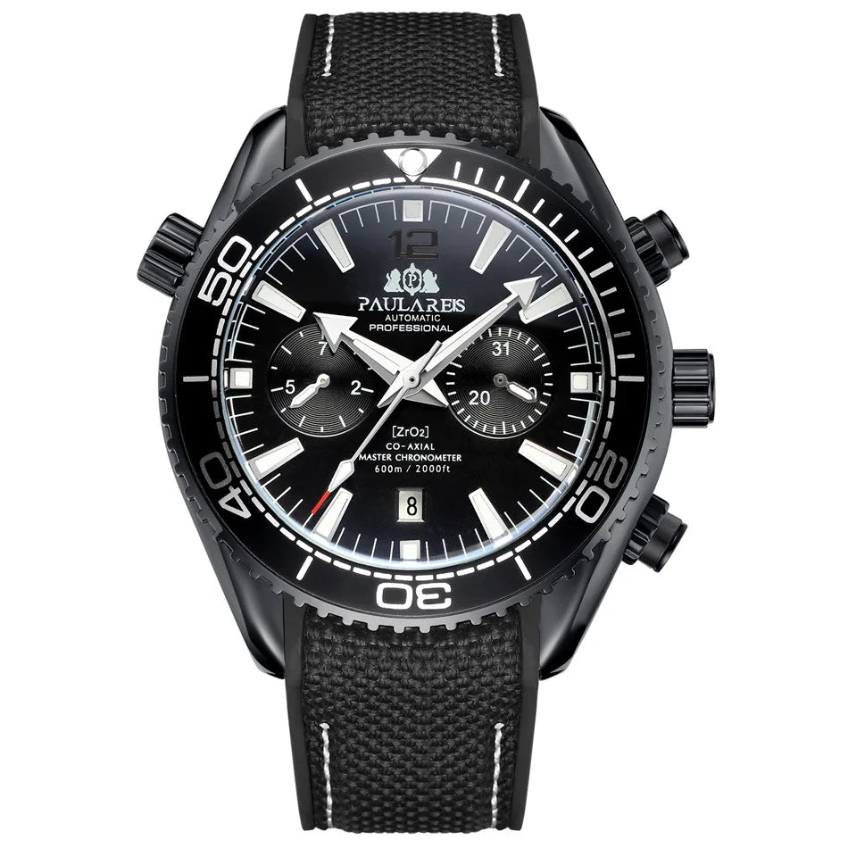 PAULAREIS P Reloj mecánico automático de lujo para hombre, cuerda automática, correa de caucho, resistente al agua, luminoso, con fecha, reloj de moda para hombre
