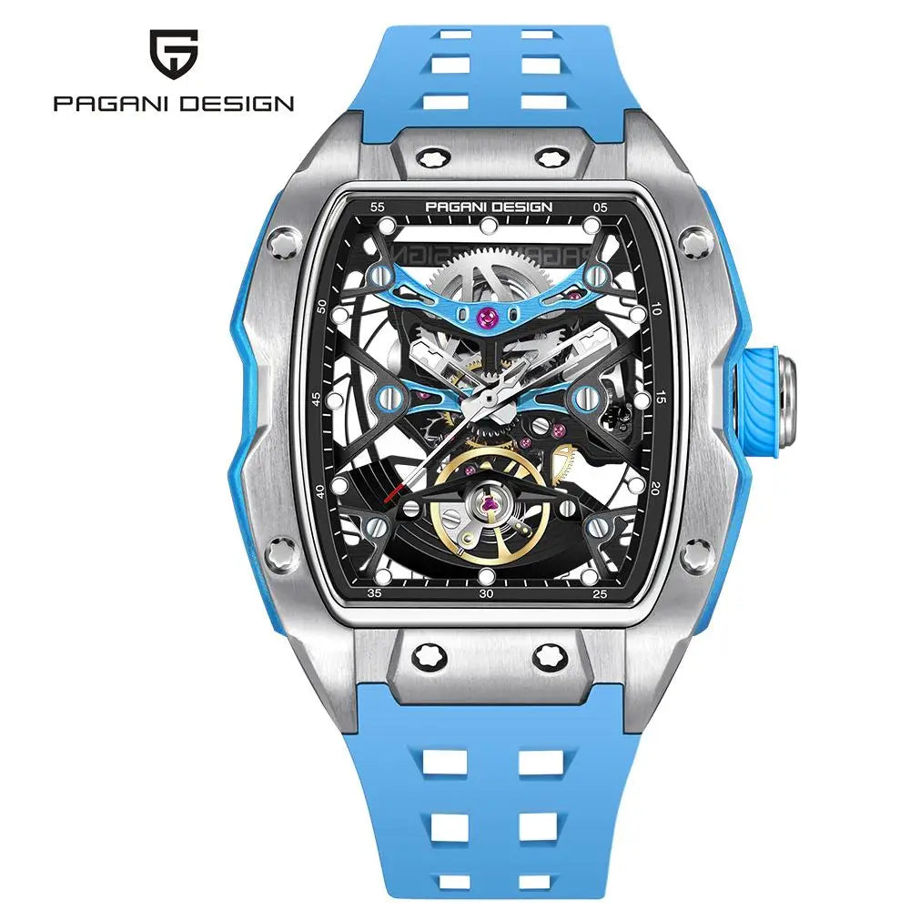 Novo Relógio de Pulso Masculino PAGANI DESIGN PDYS018 Automático Mecânico, Fashion Casual Skeleton, Safira e Aço Inoxidável
