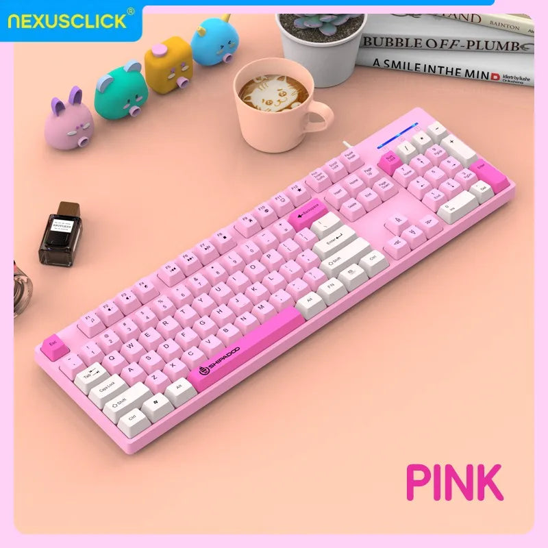 Set tastiera e mouse wireless NexusClick per gaming e ufficio, risparmio energetico intelligente, formato completo 104 tasti, 1600DPI regolabili, USB per laptop e PC