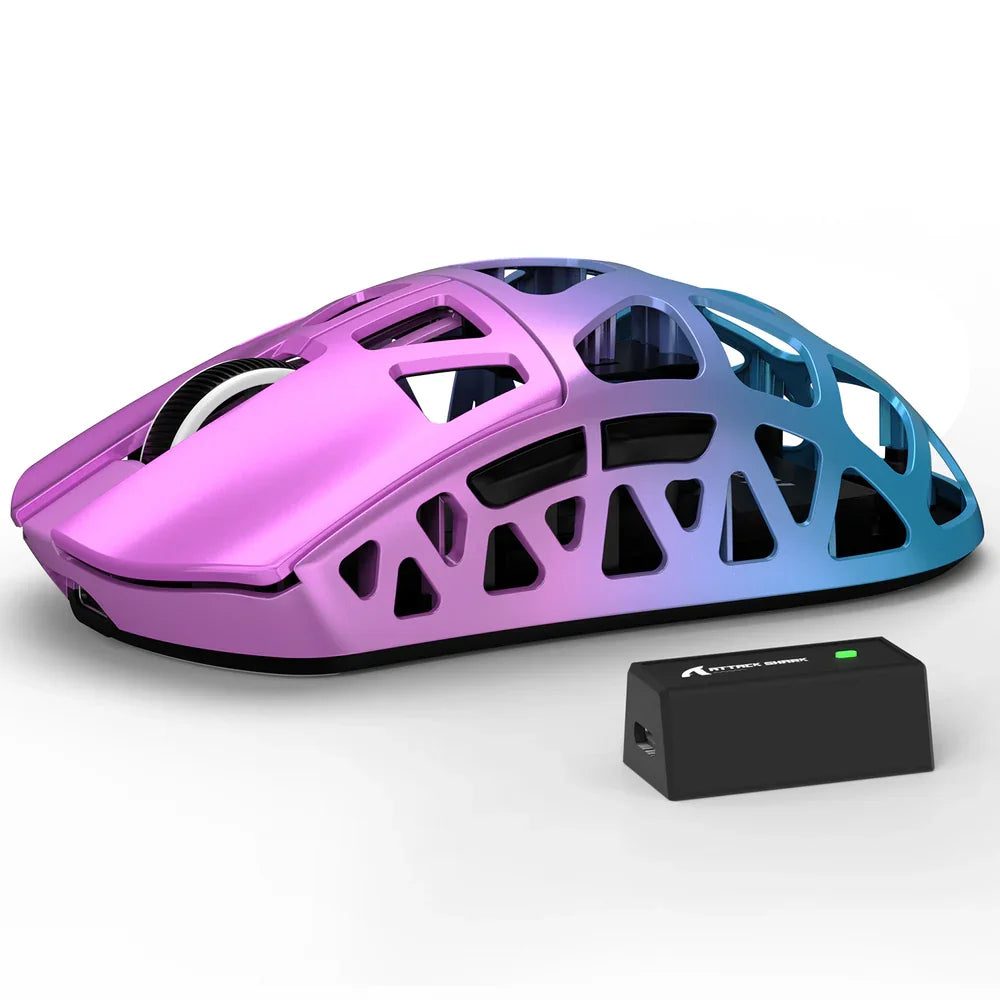 Rato Gaming ATTACK SHARK R3 em liga de magnésio 8K SUPERLIGHT 8000Hz, 6 níveis de DPI ajustáveis até 26000, PAW3395, BT/2.4G sem fios/com fios