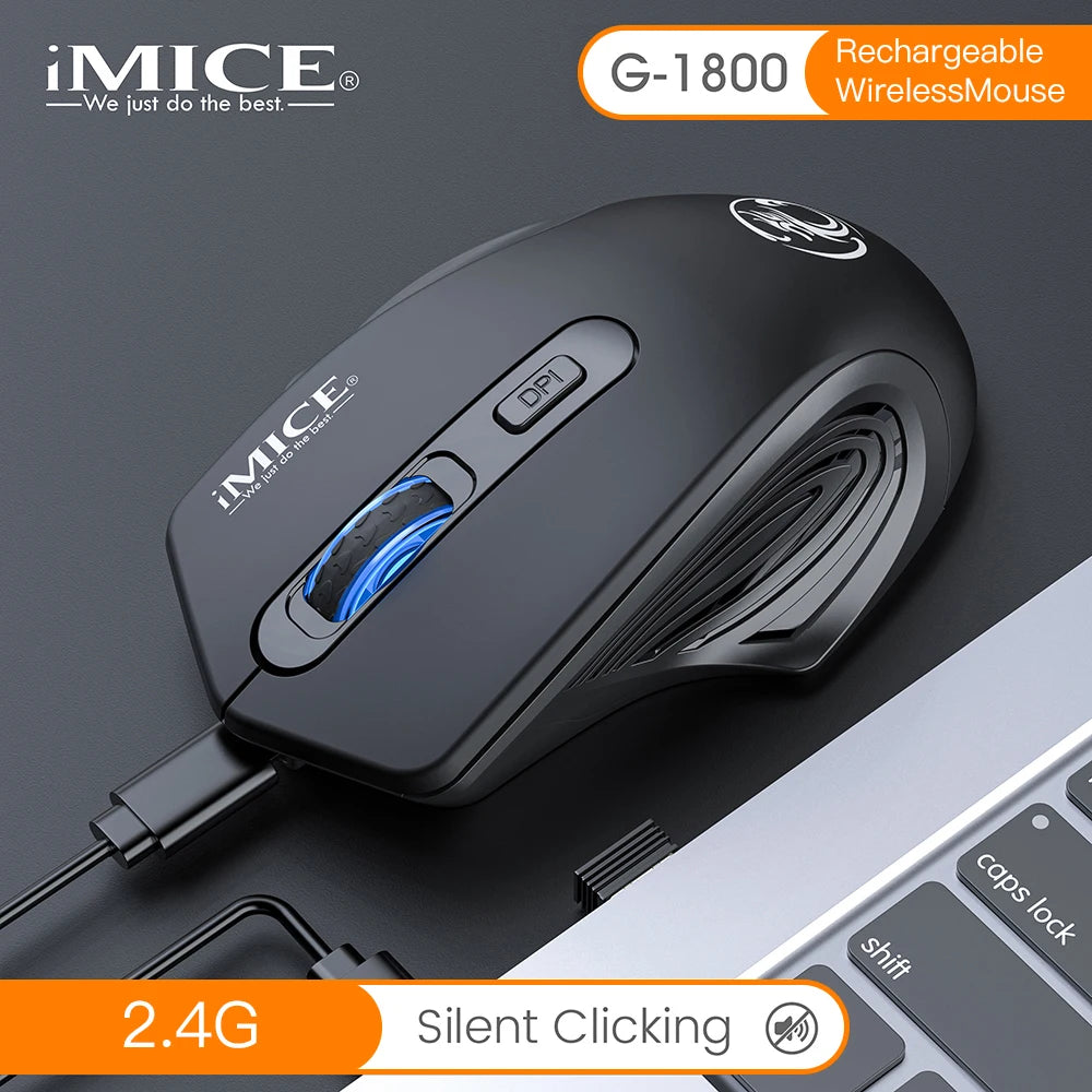 Silent Rechargeable 1600 DPI Adjustable 2.4GHz Wireless Connection Mouse Quiet Click For Office Use Compatible With PC Laptop