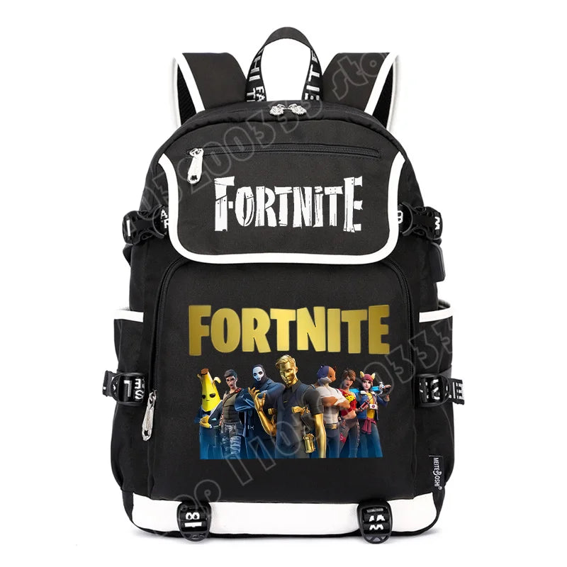 Fortnites Rucksack mit großem Fassungsvermögen, lässige Umhängetasche mit USB-Anschluss, Unisex-Anime-Schultasche für Schüler, neues stilvolles Schreibwaren-Geschenk