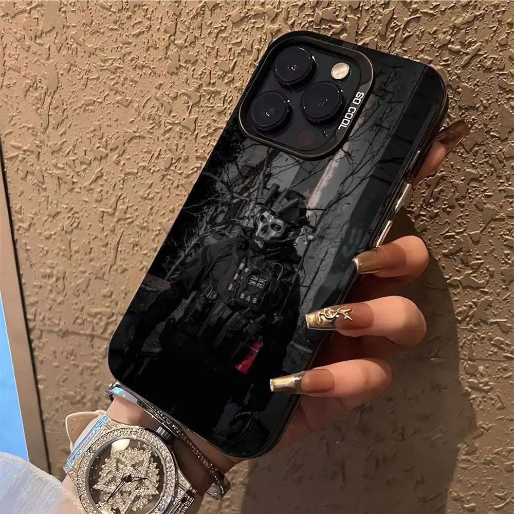 Ghost C- Call Of Duty COD Phone Case For iPhone 17,16,15,14,13,12,X,8,Pro,Max,Plus,E,SE4,Air,Mini IMD Matte Black