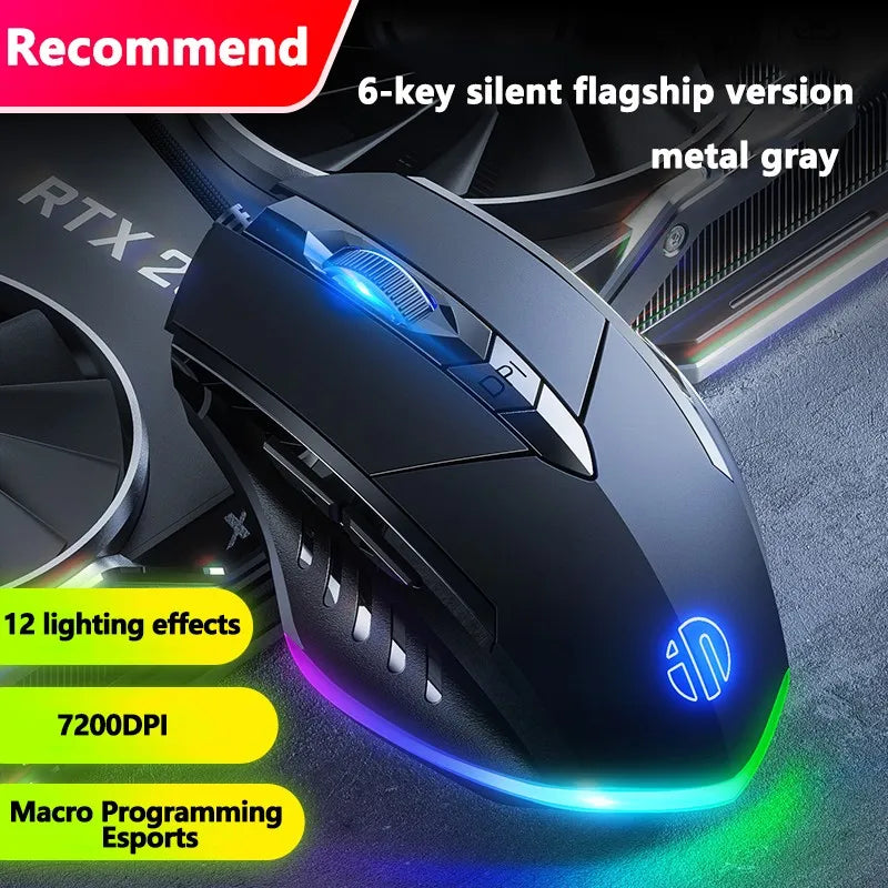 Mouse cablato Inphic W1 da esports e gaming, con programmazione macro, DPI regolabile e clic silenzioso per ufficio