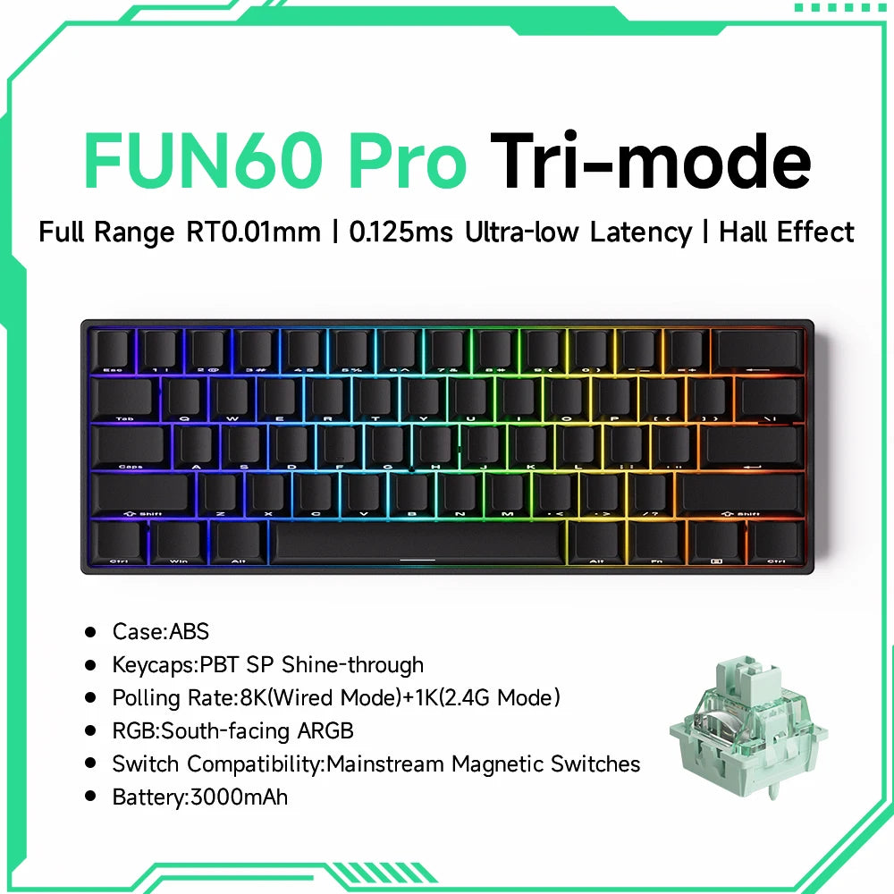 MONSGEEK FUN60 PRO&MAX HE Mechanische Tastatur mit Magnetschaltern, 60% kabellose Gaming-Tastatur, Rapid Trigger, 8K ARGB, Custom-Tastatur