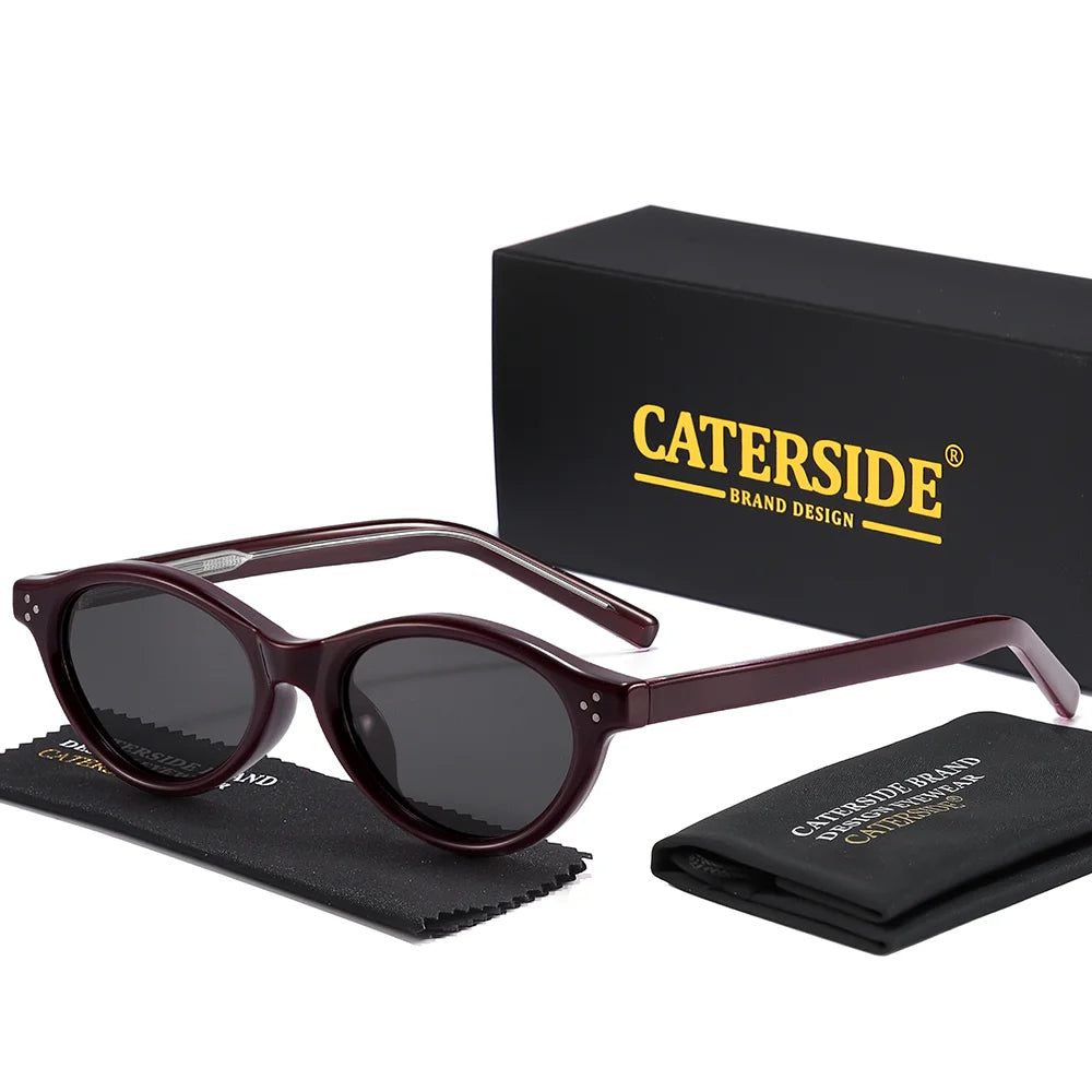 CATERSIDE Retro Oval Sunglasses for Women Men Tr Frame Acetate Pin Leg Polarized UV400 Protection Fashion Cat Eye Sun Glasses