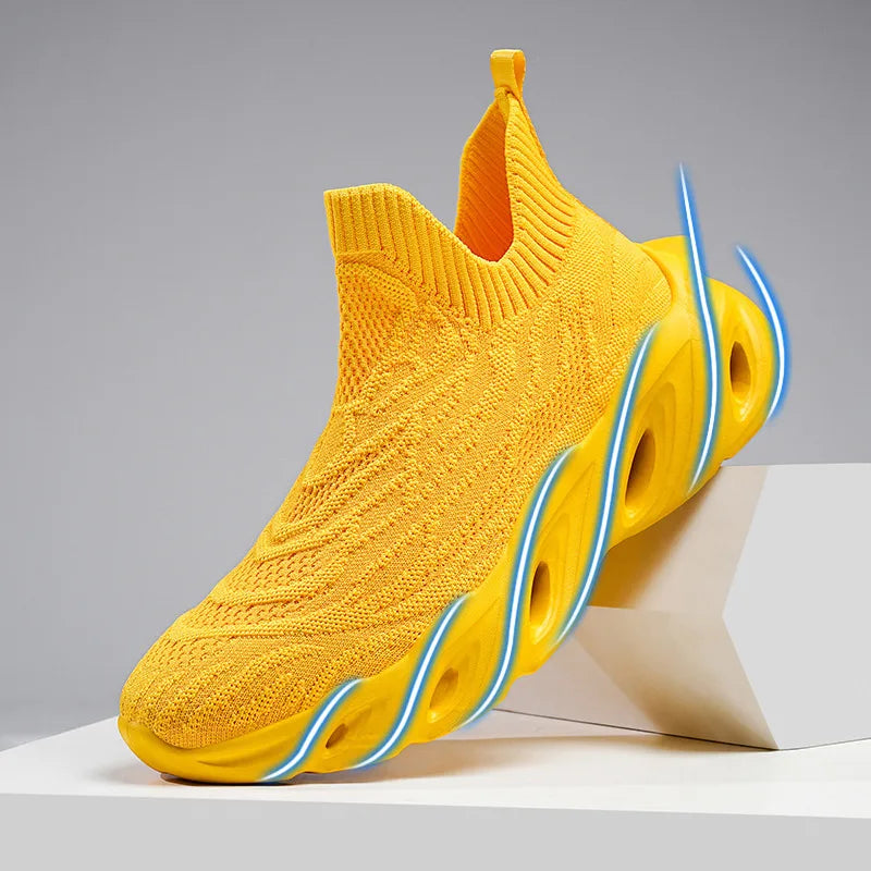 Classic Fashion Yellow Men's Running Shoes Comfort Socks Shoes Trainers Men Unisex Athletic Shoes Big Size 46 Zapatillas Hombre