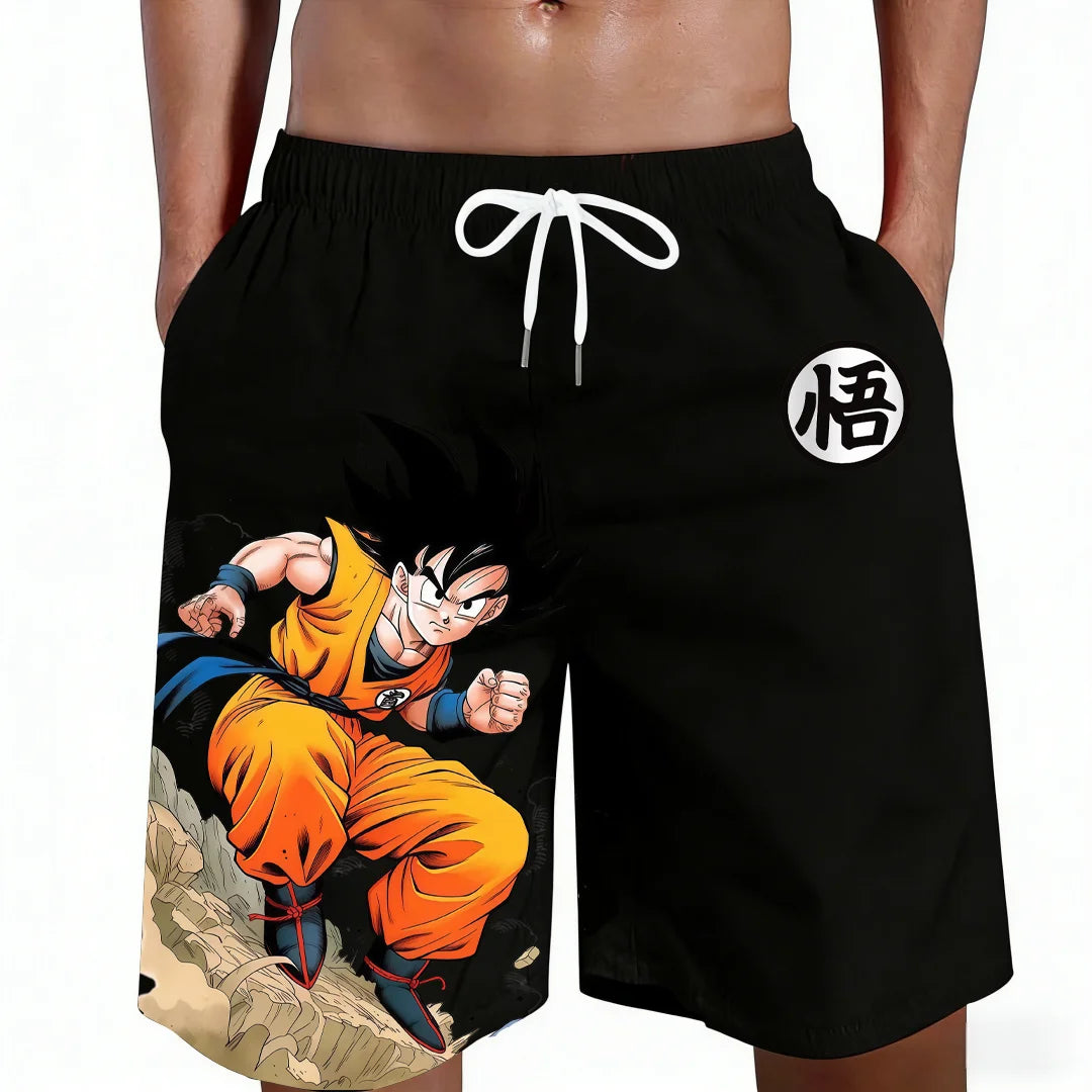 Hot Sale New Hot Sale Dragon Ball Goku Kanji Symbol Anime Print Shorts Casual Loose High-quality Trendy Graphic Summer Quick Dry