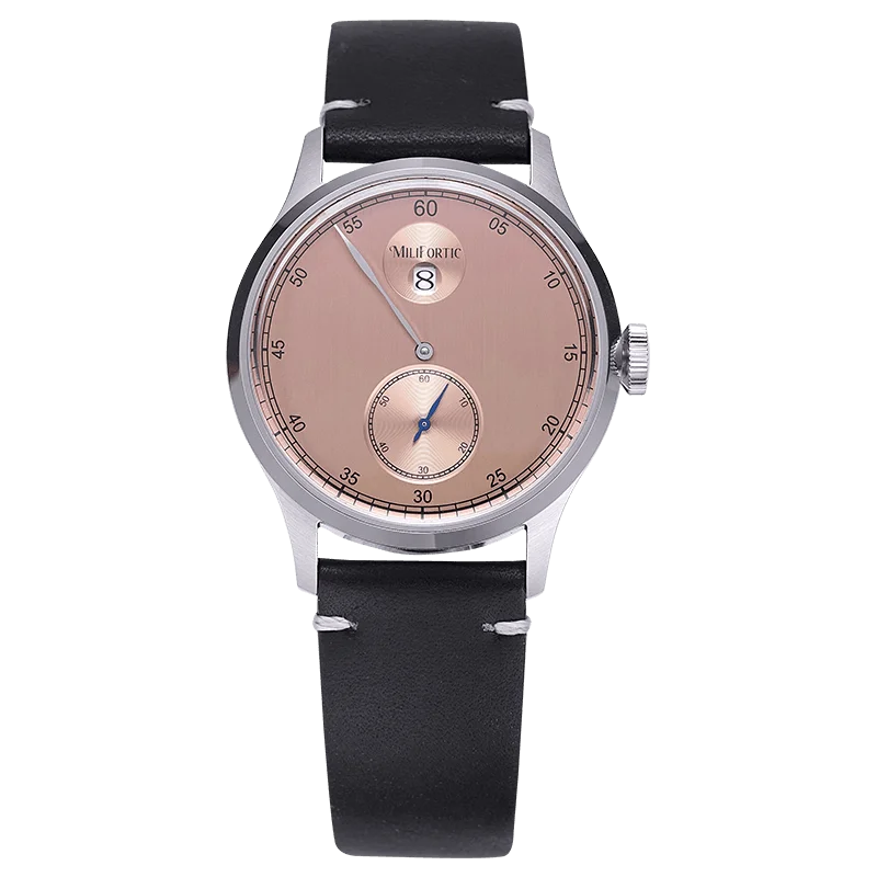 Milifortic Jumping Hour Auto R077 Vintage Small Seconds ST17 Movement Jump Hour Salmon Dial Men Watches