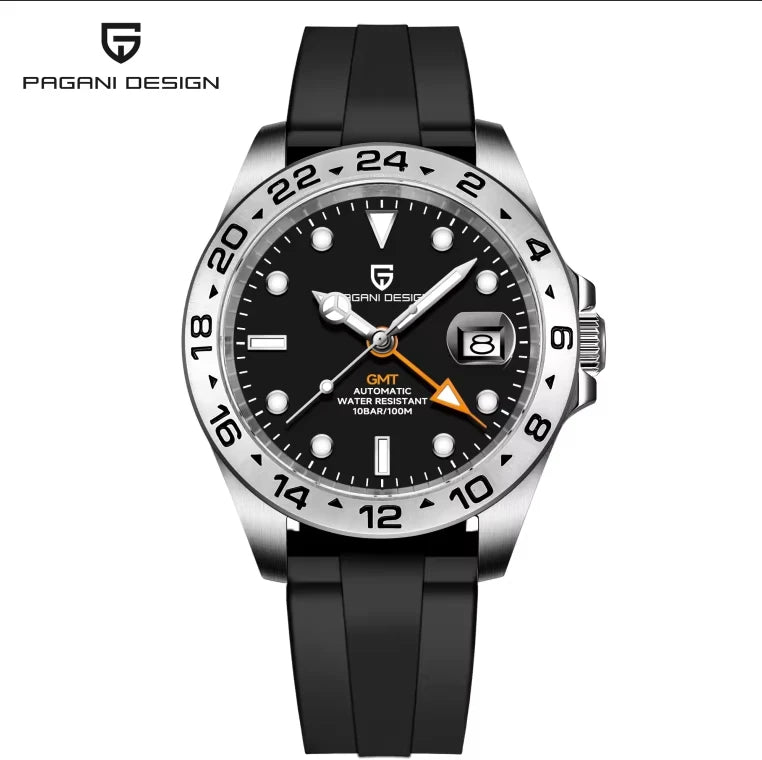 PAGANI DESIGN GMT Watch Automatic Mechanical Watch Stainless Steel Luxury Sapphire 100m Waterproof Clock Reloj Hombre PD1682