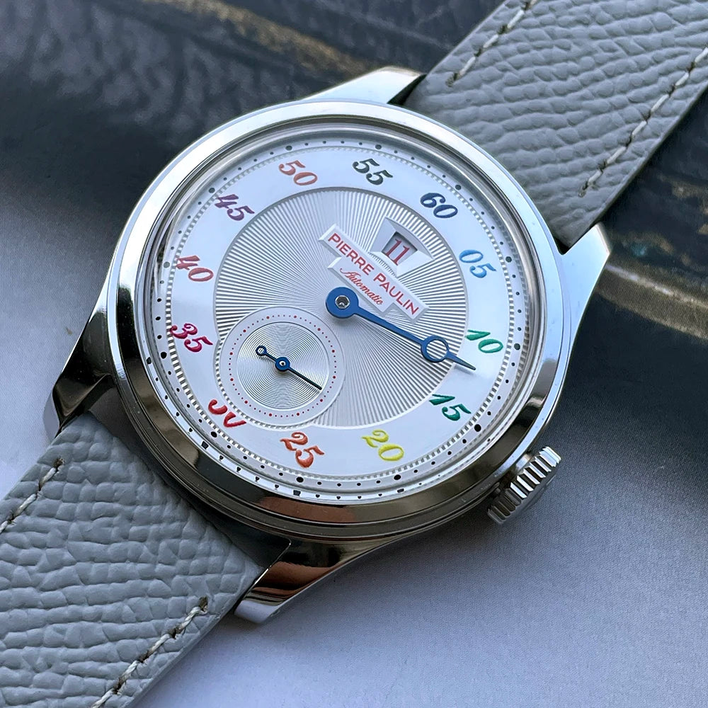 NEW Pierre Paulin Jumping Hour Men's Watch Automatic ST17 Mechanical Watch Steel Purple Vintage Date Window 38mm Metal