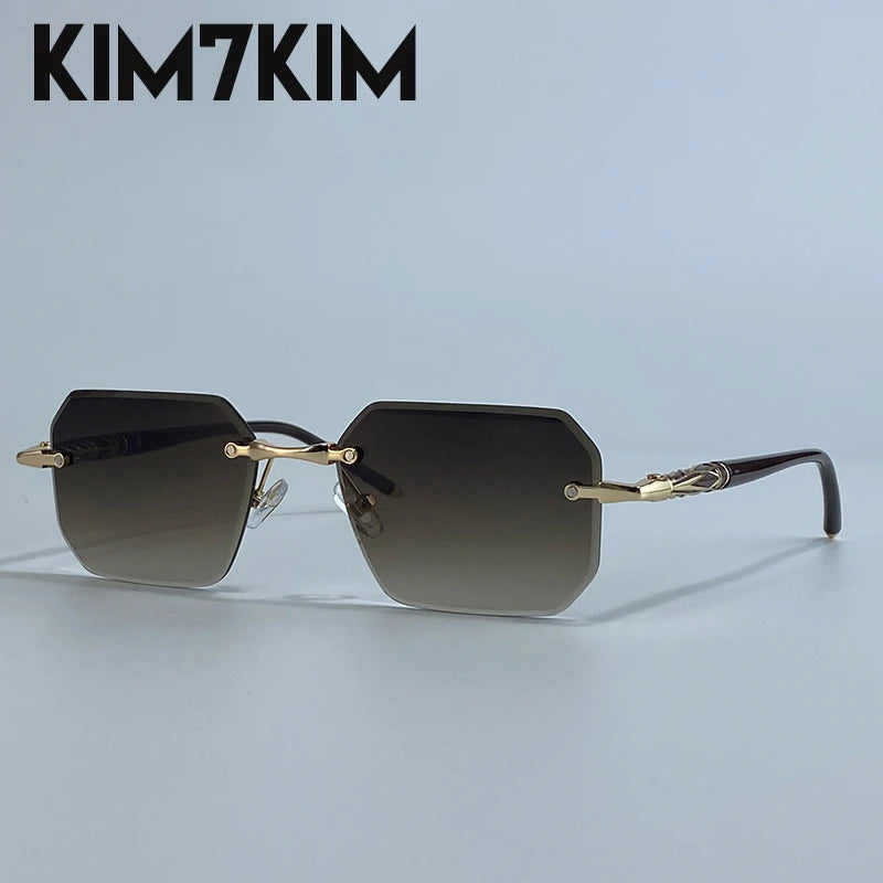 Square Rimless Punk Sunglasses Men 2026 Luxury Brand Polygon Frameless Sun Glasses For Male Steampunk Driving Eyewear Shades