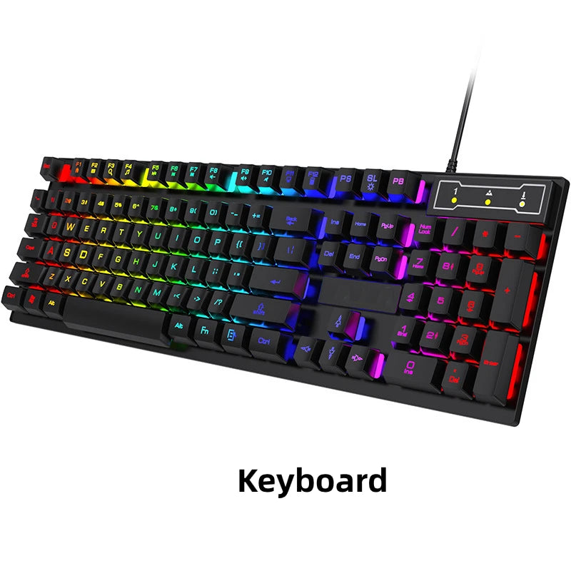Teclado con cable de 104 teclas con retroiluminación RGB y efecto de respiración, set ergonómico de teclado y ratón gaming para ordenador, portátil, gamer y oficina