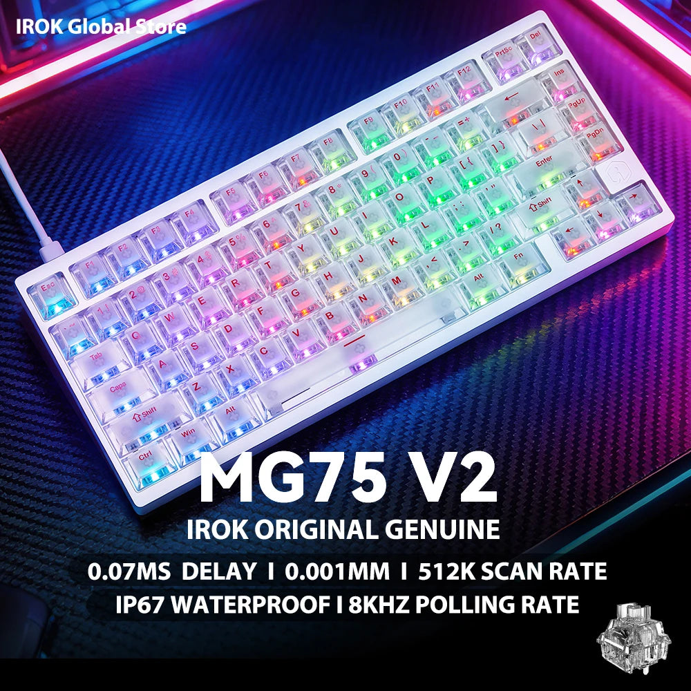 Teclado Mecânico Gaming Magnético em Alumínio IROK MG75 V2 MG75V2 Rapid Trigger 0.07ms 8KHz 0.001mm Taxa de Leitura 512K para Gamers