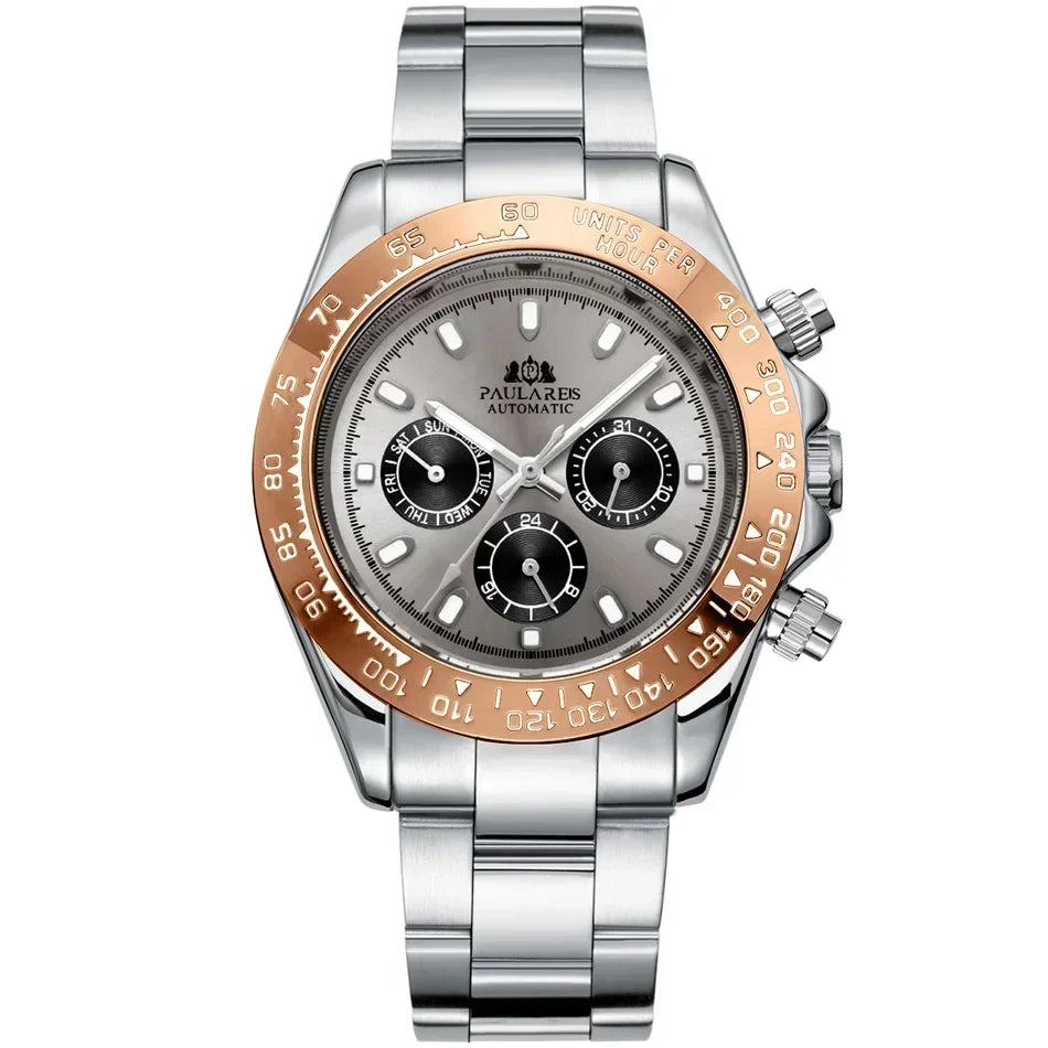 Automatic Watches for Men Mechanical Self Weind Gold Stainless Steel Glacier Ice Blue Chestnut Brown Bezel Reloj Hombre Baratos