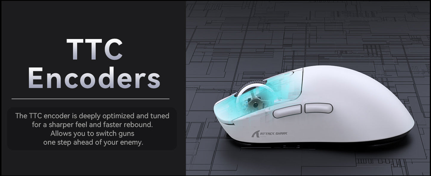 Mouse gaming wireless ATTACK SHARK X3 PixArt PAW3395 49g SUPERLIGHT, BT/2.4G wireless/cablato, 6 DPI regolabili fino a 26000