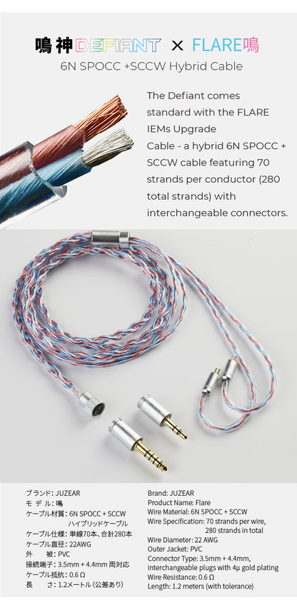 JUZEAR x Z Reviews Defiant 1DD+3BA Hybrid In-ear Earphones 3-Way Crossover HiFi Headset with 3.5+4.4mm Replaceable Plugs Cable