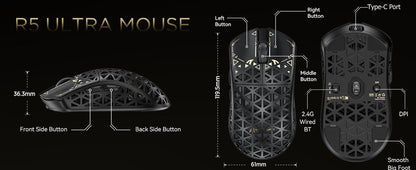 ATTACK SHARK R5 Ultra Carbon Fiber Kabellose 8K-Gaming-Maus 39g SUPERLIGHT, PixArt PAW3950MAX Gaming-Sensor, 8000Hz kabelloses Polling