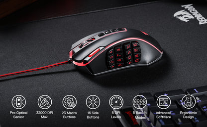 Redragon M990 MMO Gaming Mouse, 32000 DPI High Precision Wired RGB Gamer Mouse w/23 Programmable Buttons, 16 Side Macro Keys